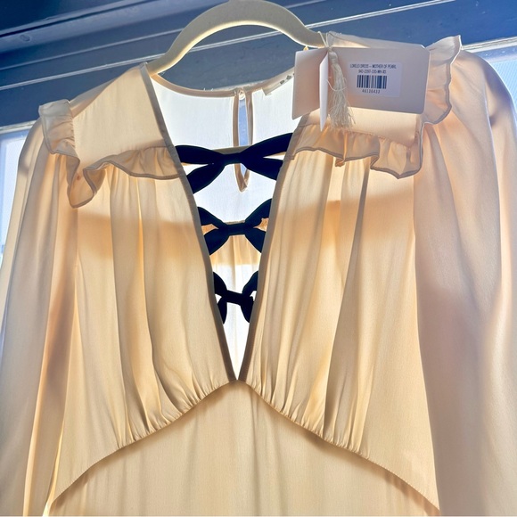 💋SOLD💋🖤🦢DÔEN ‘Lorelei’ Silk Satin Bow Maxi Mother of Pearl Dress XS - Picture 5 of 16